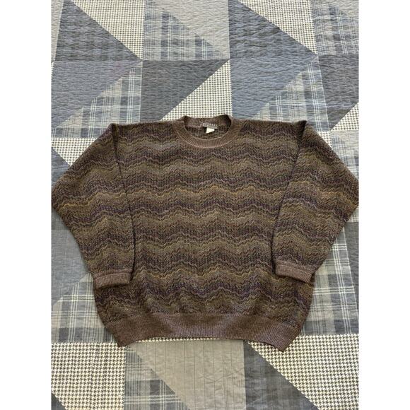 Vintage 90s Made In Italy Sweater Abstract Pattern Wool Crew Pullover Mens L - Picture 1 of 6